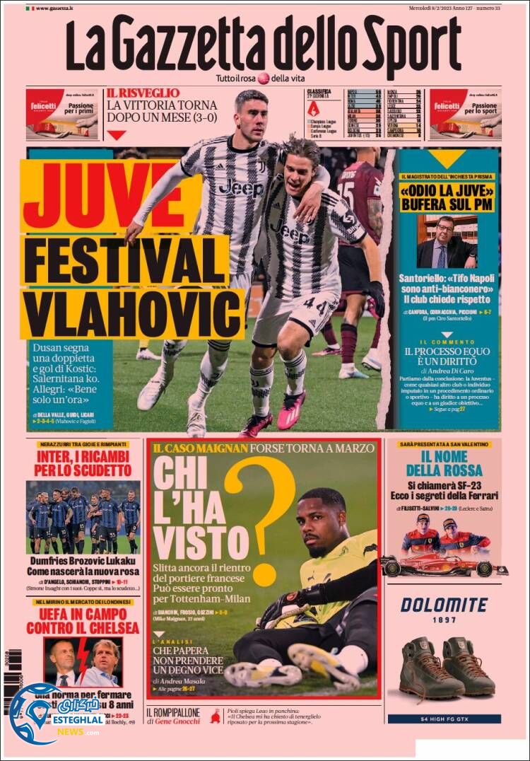 روزنامه ورزشی گاتزتا دلو اسپورت چهارشنبه 19 بهمن 1401  