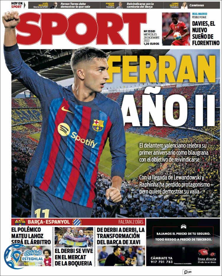 روزنامه ورزشی اسپورت چهارشنبه 7 دی 1401