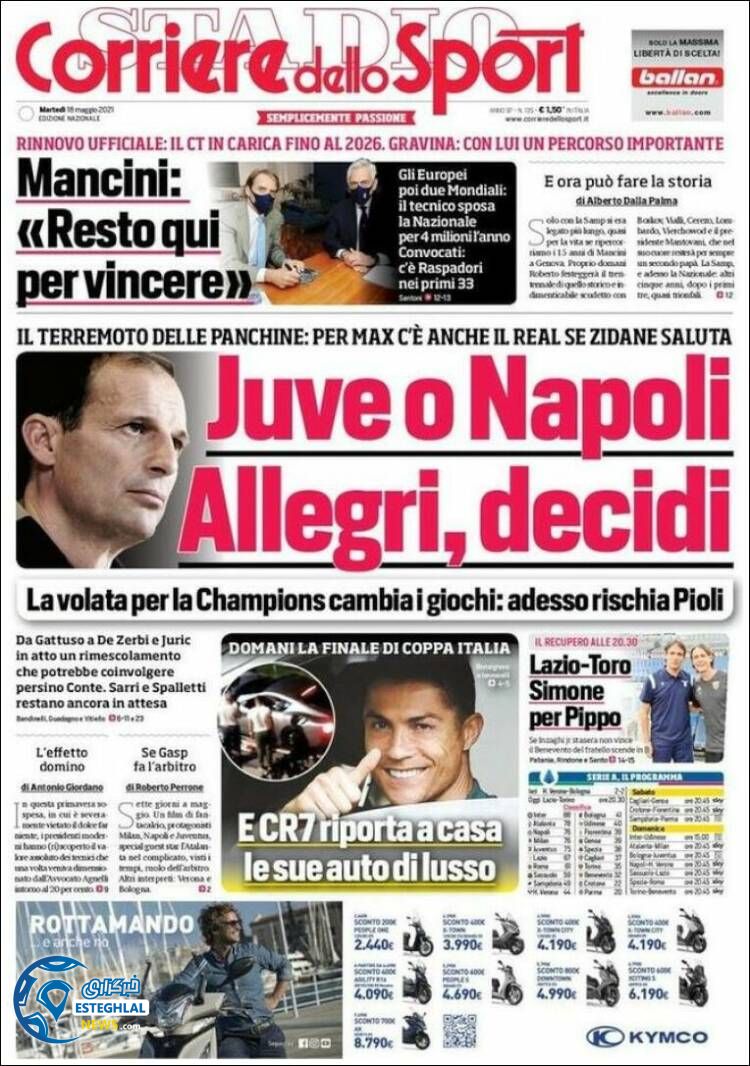 روزنامه ورزشی کوریره دلو اسپورت سه شنبه 28 اردیبهشت 1400