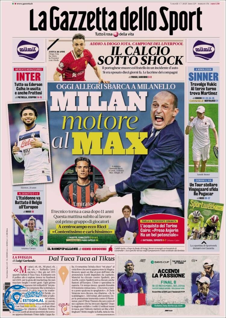 روزنامه  ورزشی گاتزتا دلو اسپورت جمعه 13 تیر 1404 