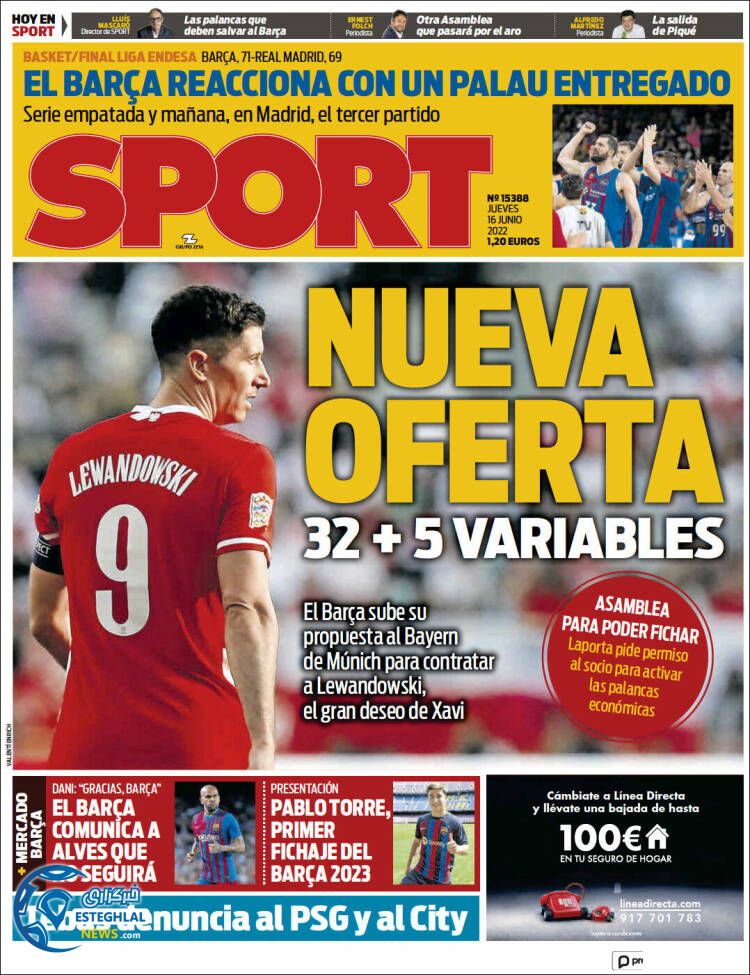 روزنامه ورزشی اسپورت پنجشنبه 26 خرداد 1401