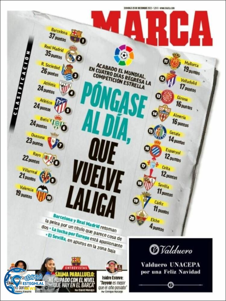 روزنامه ورزشی مارکا یکشنبه 4 دی 1401 