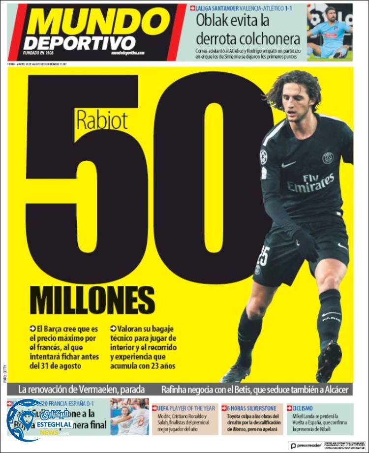 روزنامه ورزشی موندو دپورتیوو سه شنبه 30 مرداد 1397