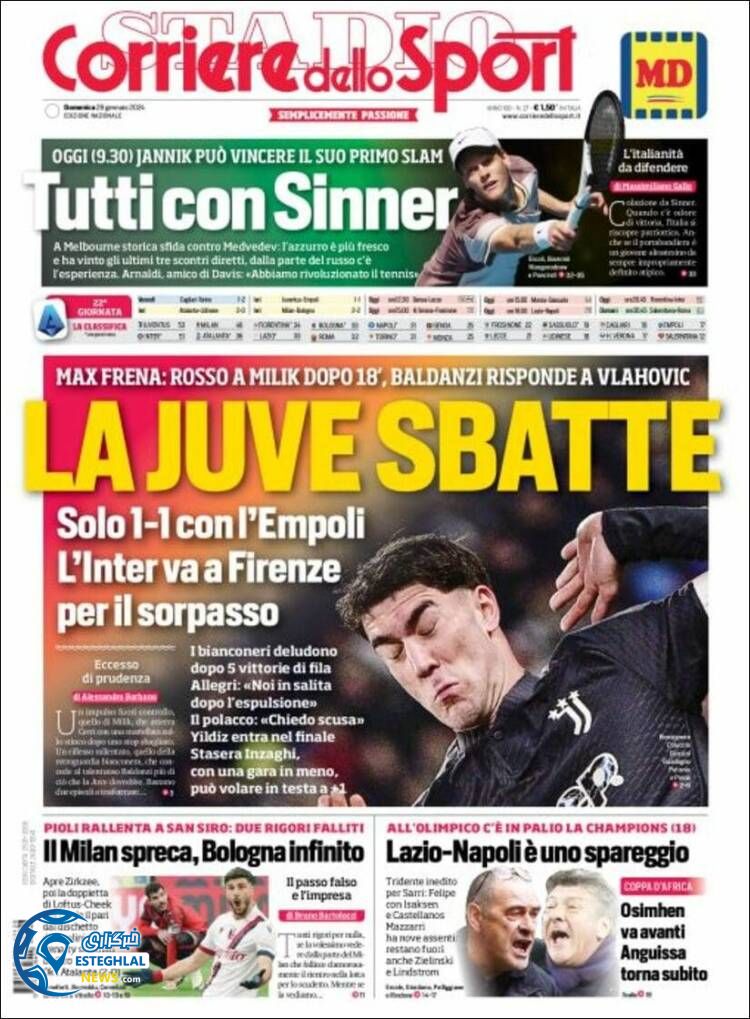 روزنامه  ورزشی کوریره دلو  اسپورت یکشنبه 8 بهمن 1402 