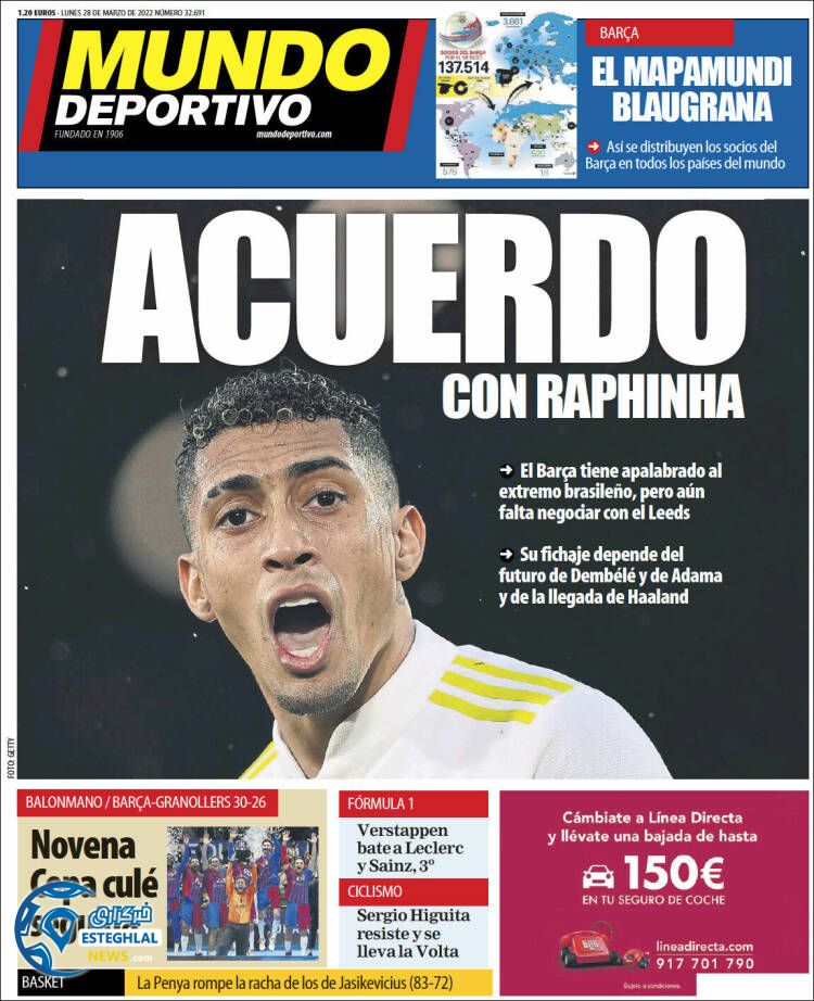 روزنامه ورزشی موندو دپورتیوو دوشنبه 8 فروردین 1401