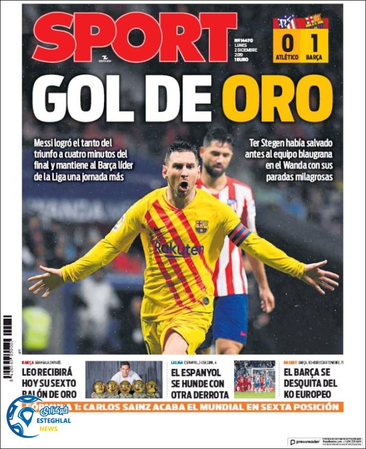 روزنامه ورزشی اسپورت دوشنبه 11 آذر 1398