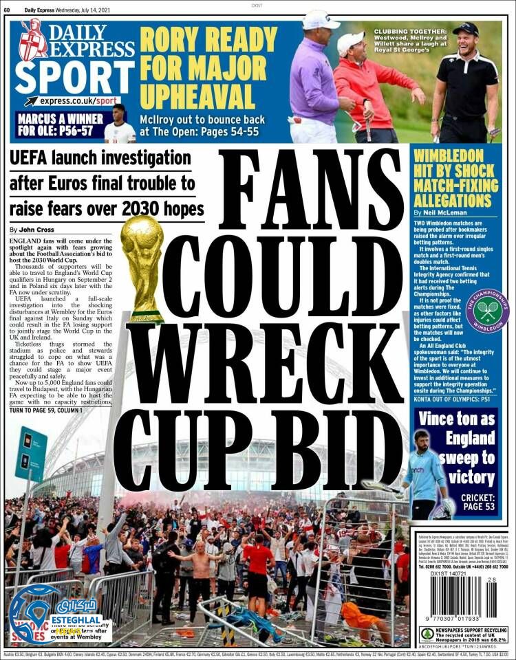 روزنامه ورزشی اکسپرس اسپورت چهارشنبه 23 تیر 1400