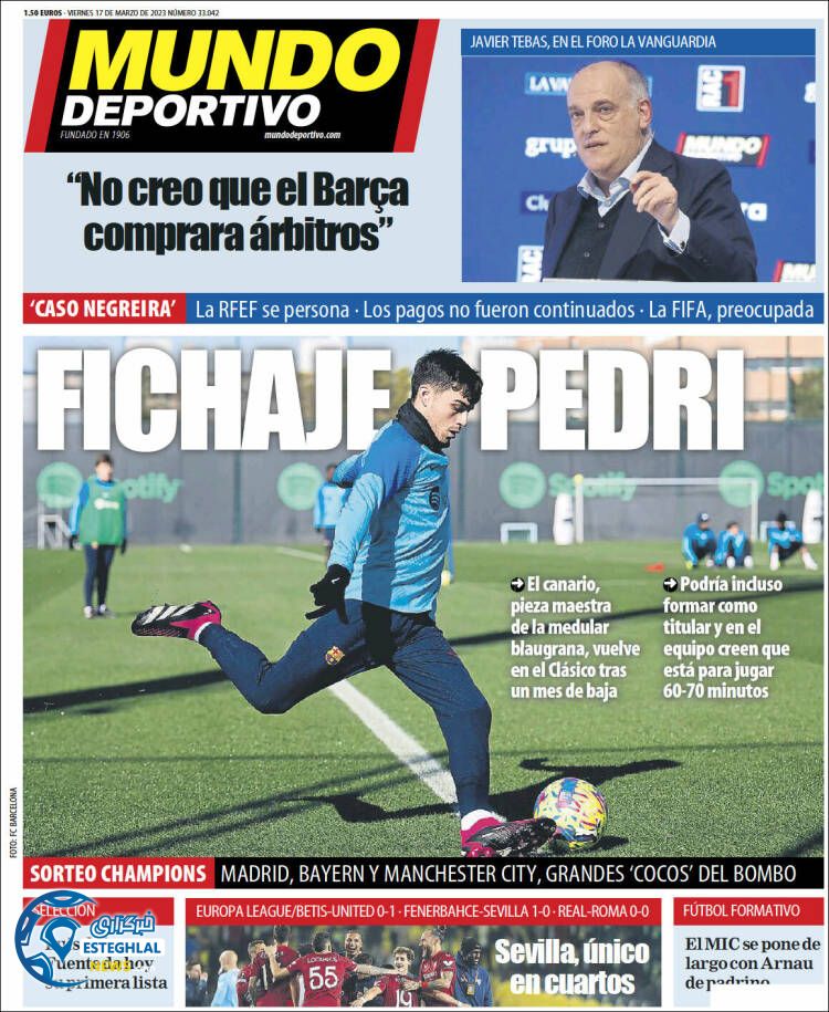 روزنامه ورزشی موندو دپورتیوو جمعه 26 اسفند 1401 