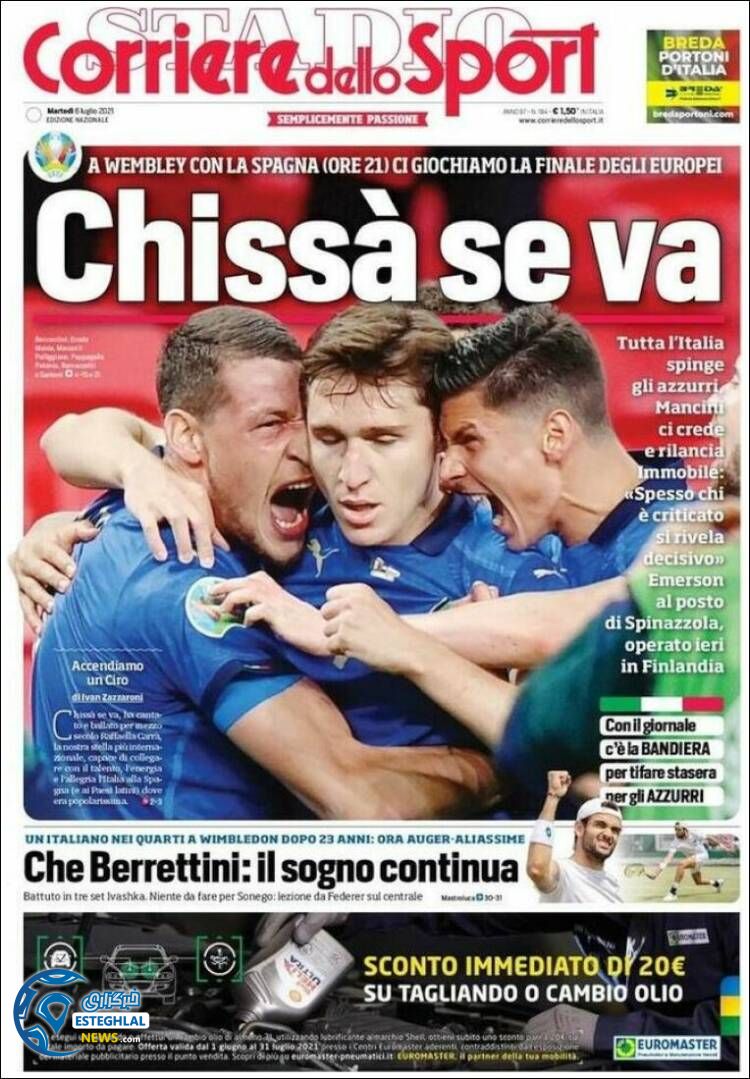 روزنامه ورزشی کوریره دلو اسپورت سه شنبه 15 تیر 1400