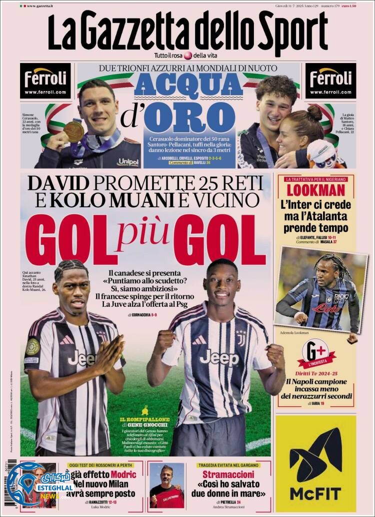 روزنامه ورزشی گاتزتا دلو اسپورت پنجشنبه 9 مرداد 1404 