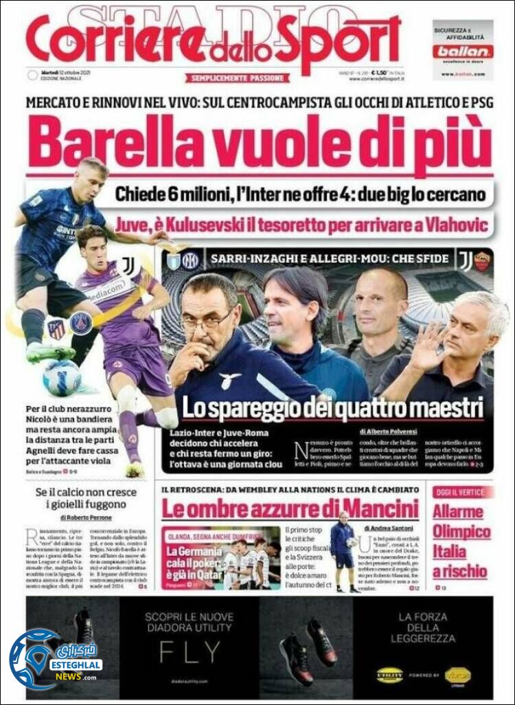 روزنامه ورزشی کوریره دلو اسپورت سه شنبه 20 مهر 1400