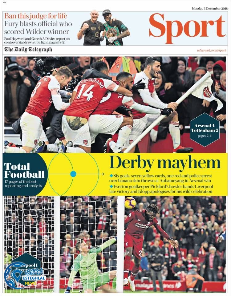 روزنامه ورزشی تلگراف اسپورت دوشنبه 12 آذر 1397