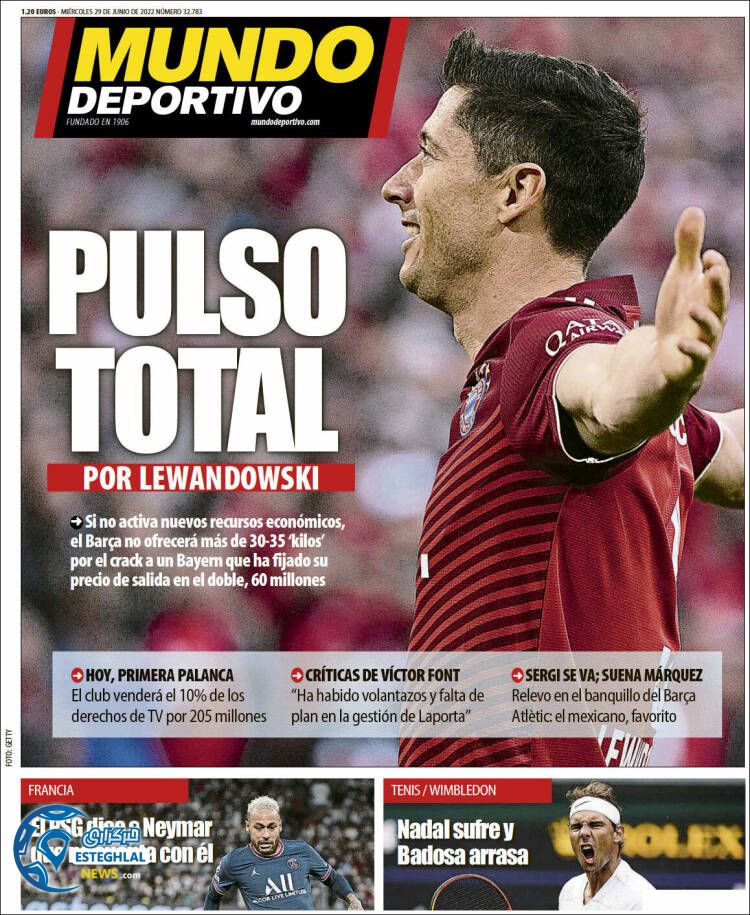 روزنامه ورزشی موندودپورتیوو چهارشنبه 8 تیر 1401