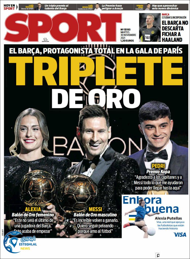 روزنامه ورزشی اسپورت سه شنبه 9 آذر 1400