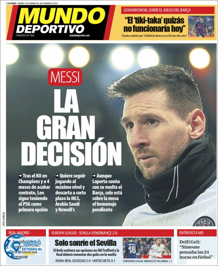 روزنامه  ورزشی موندو دپورتیوو جمعه 19 اسفند 1401 