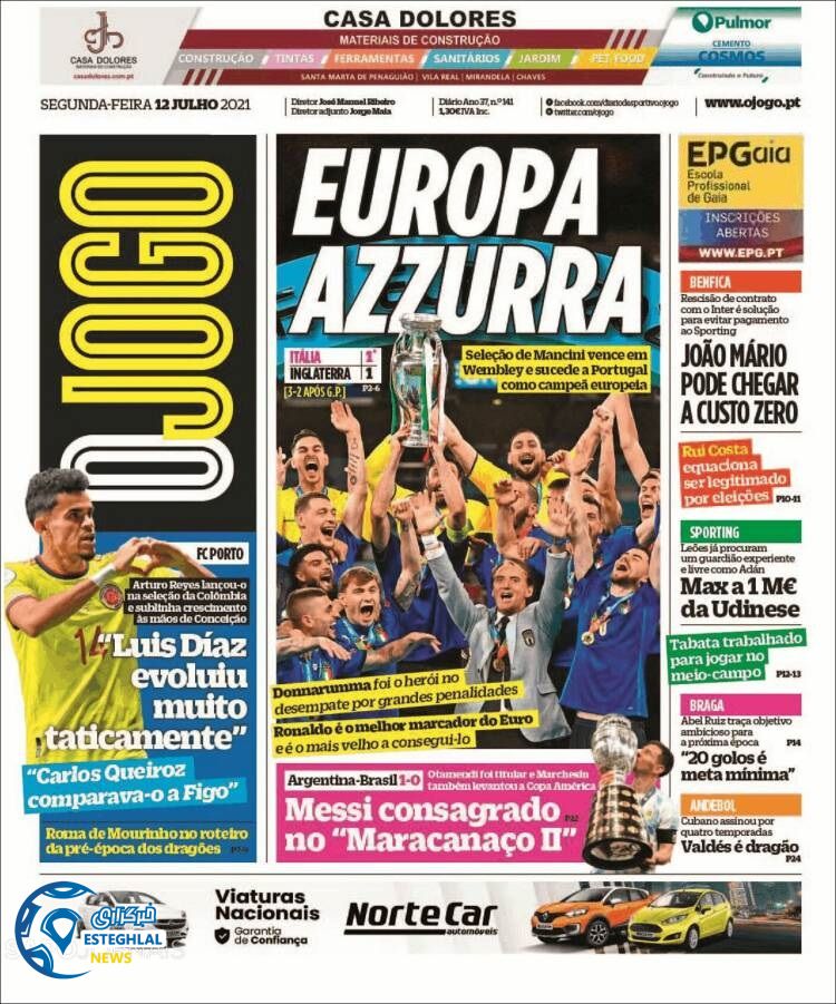 روزنامه ورزشی اوجوگو دوشنبه 21 تیر 1400