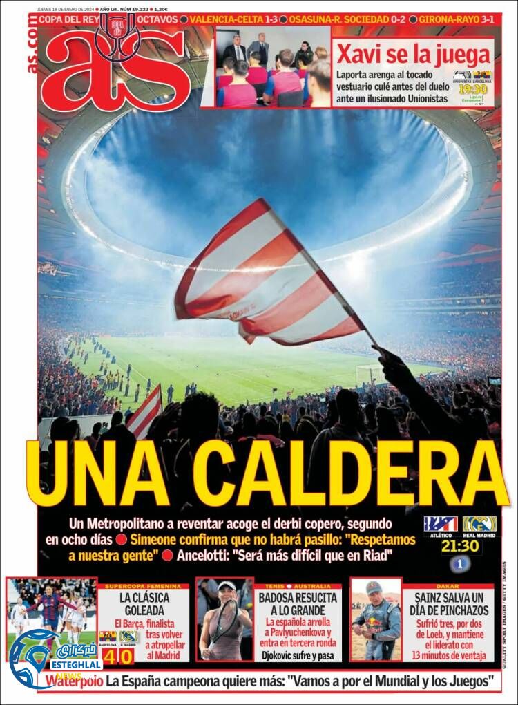 روزنامه  ورزشی آ اس پنچشنبه 28 دی 1402 