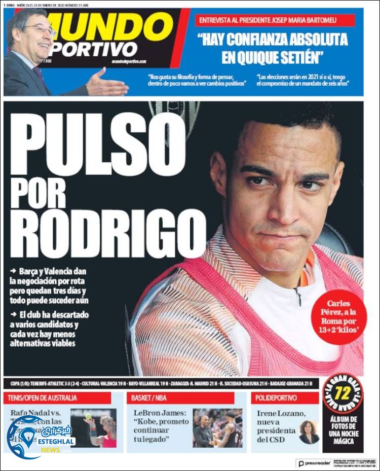 روزنامه ورزشی موندو دپورتیوو چهارشنبه 9 بهمن 1398