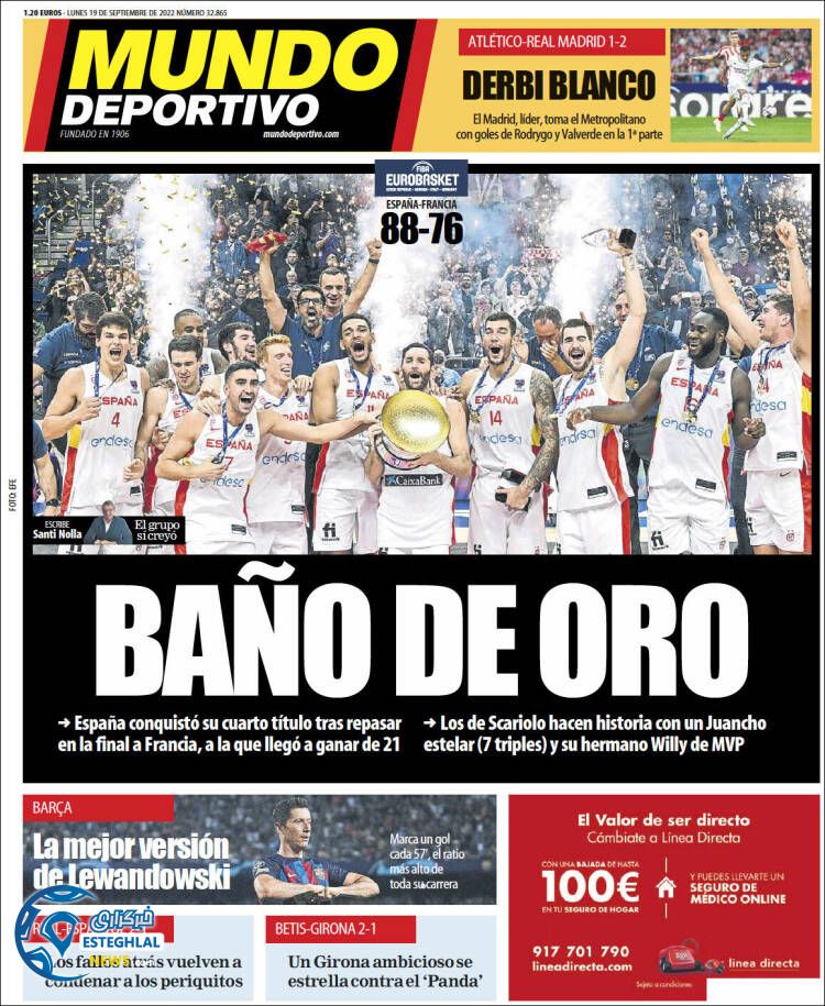 روزنامه ورزشی موندو دپورتیوو دوشنبه 28 شهریور 1401 