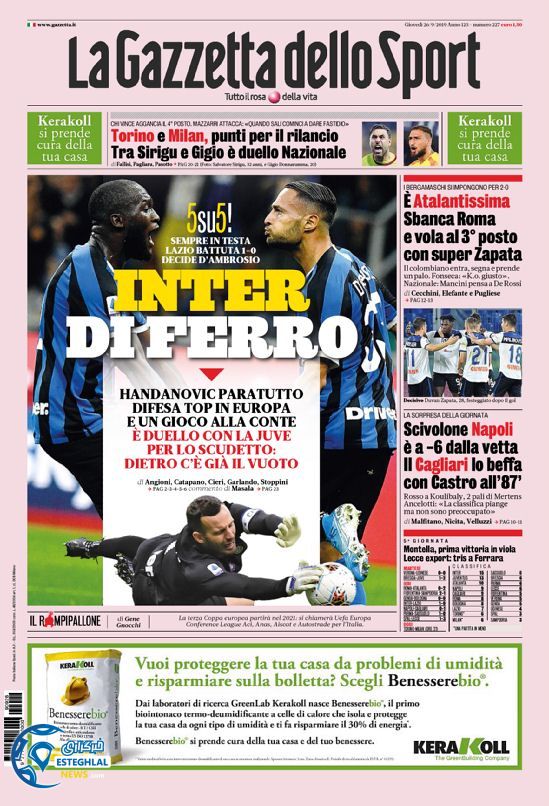 روزنامه ورزشی گاتزتا دلو اسپورت پنجشنبه 4 مهر 1398