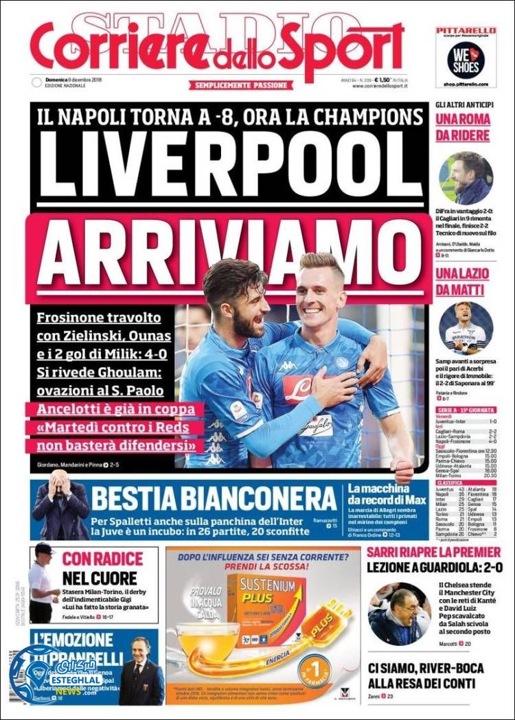 روزنامه ورزشی کوریره دلو اسچورت یکشنبه 18 آذر 1397