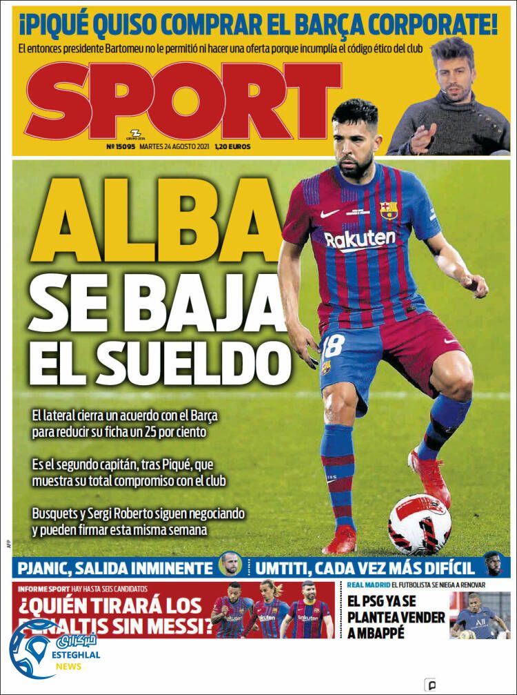 روزنامه ورزشی اسپورت سه شنبه 2 شهریور 1400