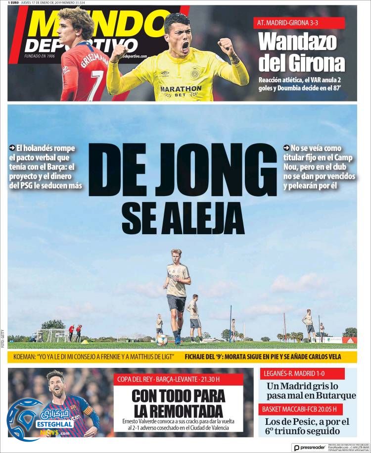 روزنامه ورزشی موندو دپورتیوو پنجشنبه 27 دی 1397