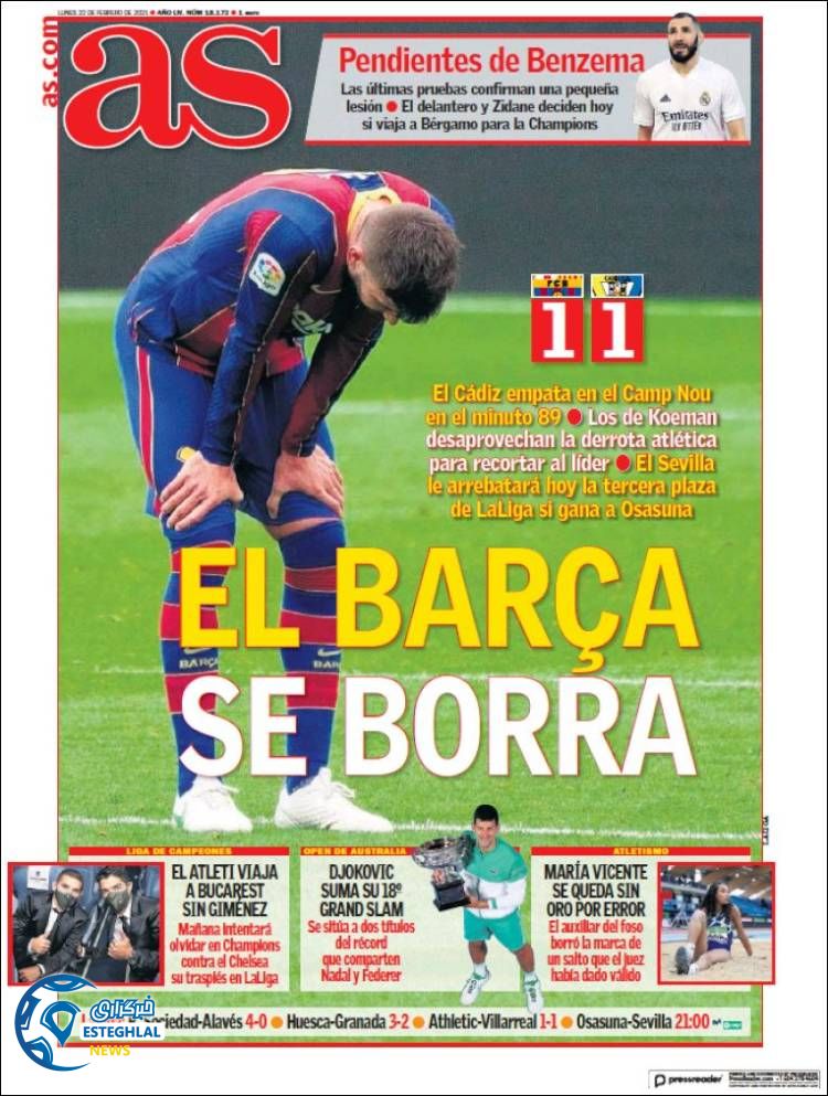 روزنامه ورزشی آاس دوشنبه 4 اسفند 1399