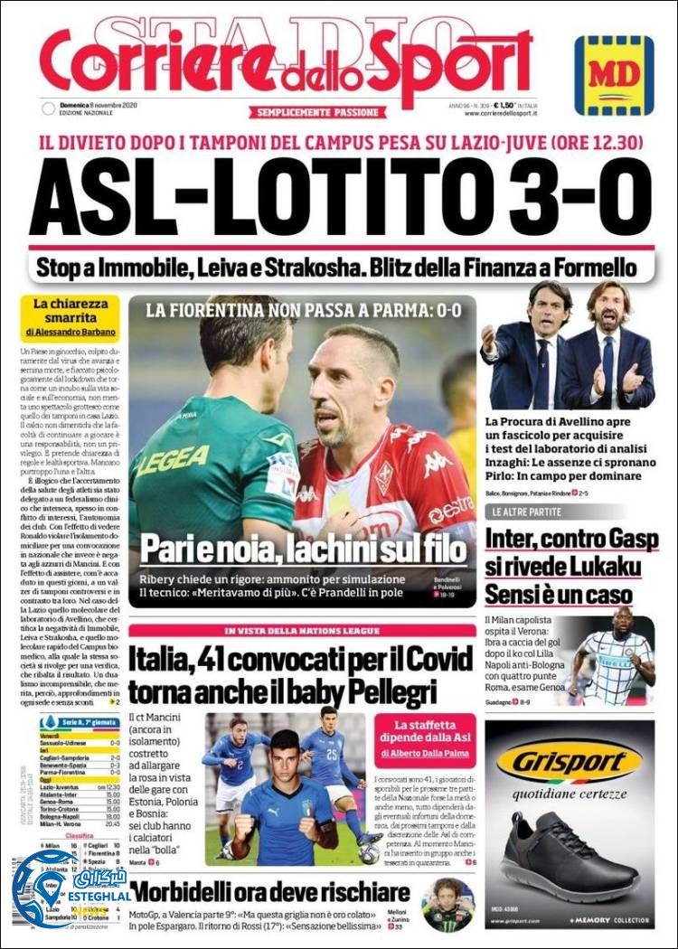 روزنامه ورزشی کوریره دلو اسپورت یکشنبه 18 آبان 1399