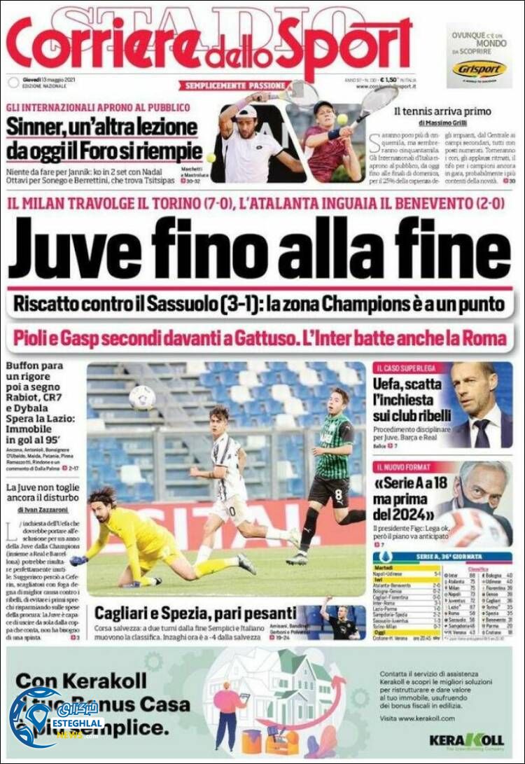 روزنامه ورزشی کوریره دلو اسپورت پنجشنبه 23 اردیبهشت 1400