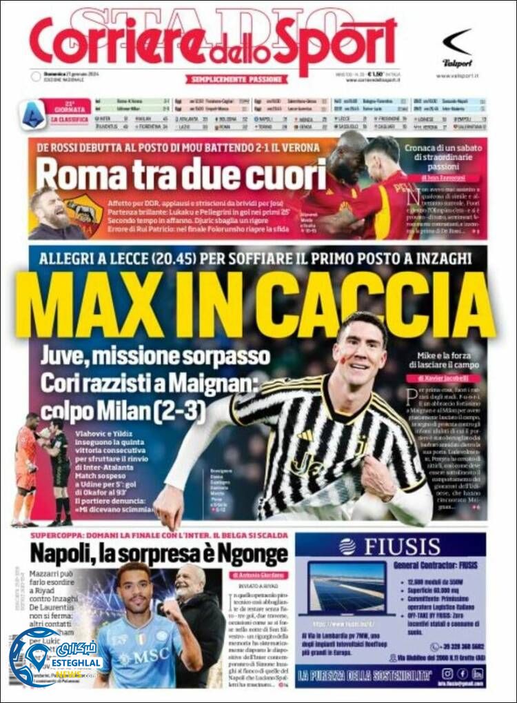 روزنامه ورزشی کوریره دلو اسپورت یکشنبه 1 بهمن 1402 