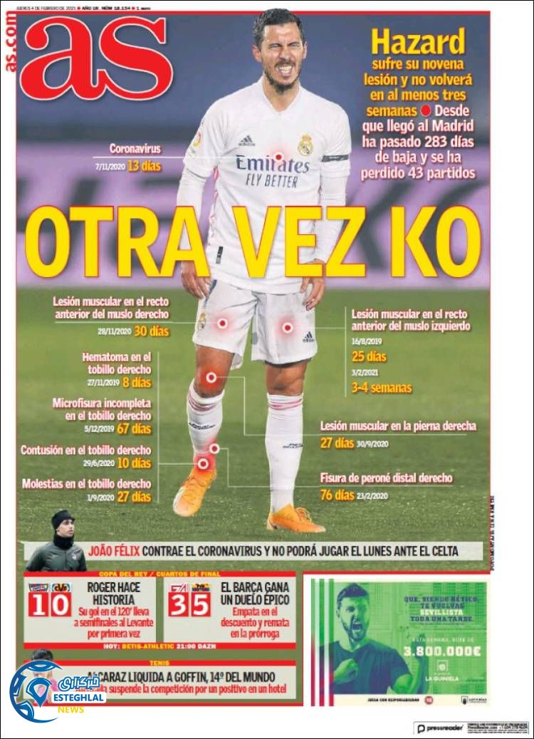 روزنامه ورزشی آاس پنجشنبه 16 بهمن 1399