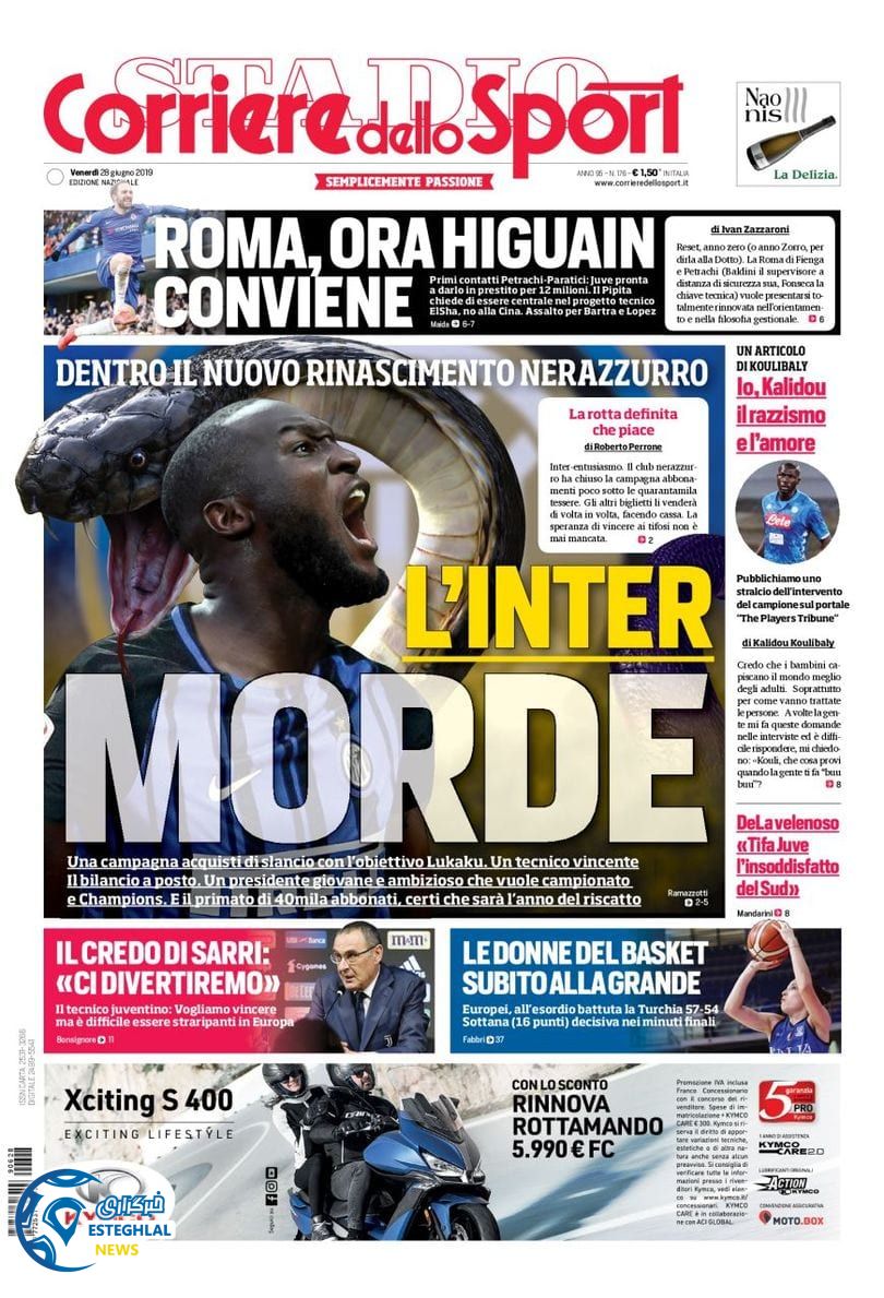 روزنامه ورزشی کوریره دلو اسپورت جمعه 7 تیر 1398