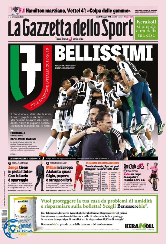 روزنامه گاتزتا دلو اسپورت چهارشنبه 26 اردیبهشت 1397