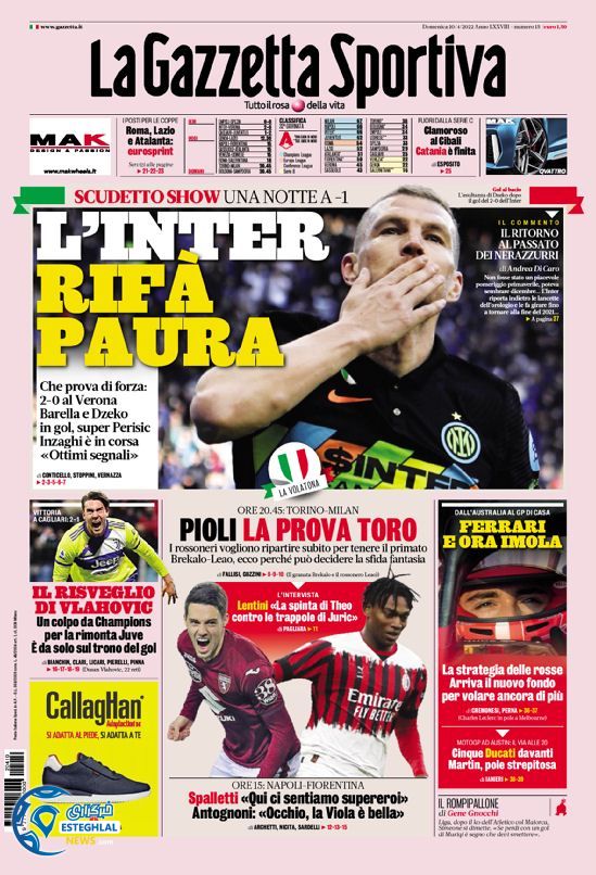 روزنامه ورزشی گاتزتا دلو اسپورت یکشنبه 21 فروردین 1401