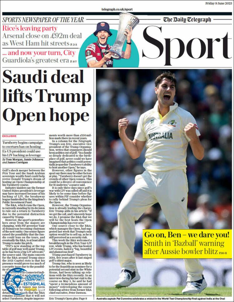 روزنامه ورزشی تلگراف اسپورت جمعه 19 خرداد 1402  