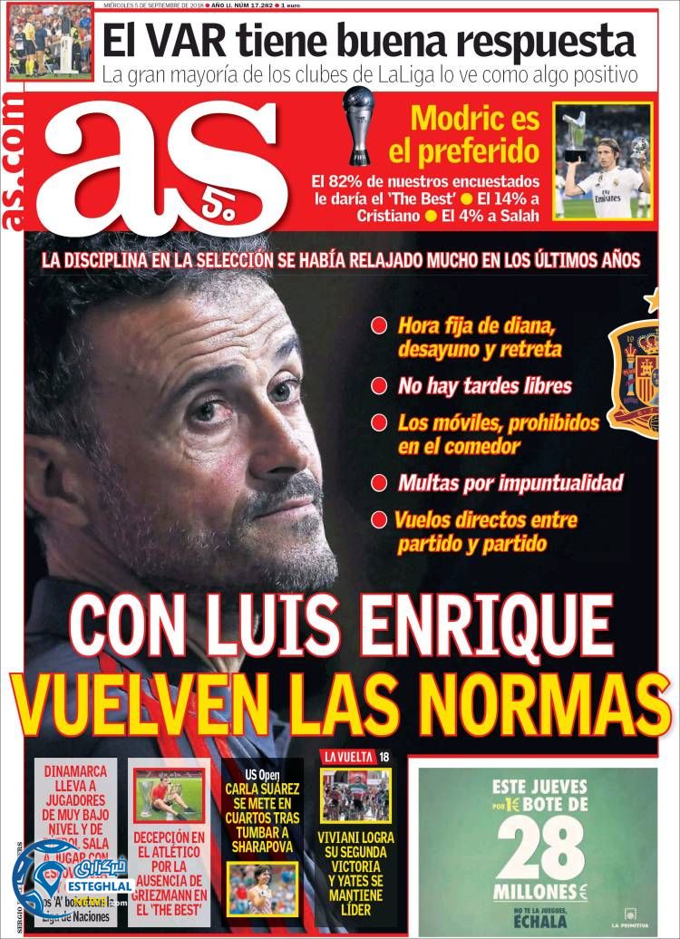 روزنامه ورزشی آ اس چهارشنبه 14 شهریور 1397