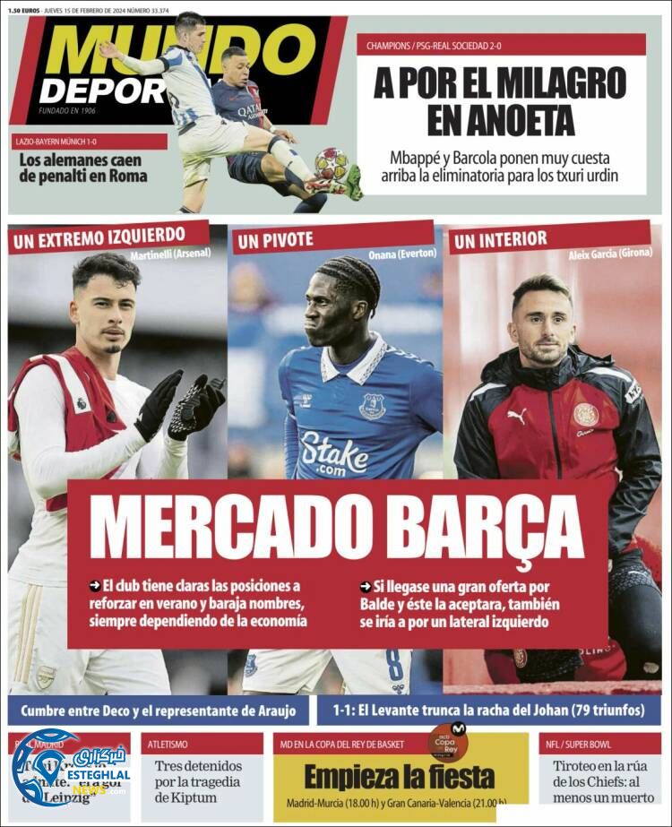 روزنامه ورزشی موندو دپورتیوو پنجشنبه 26 بهمن 1402 