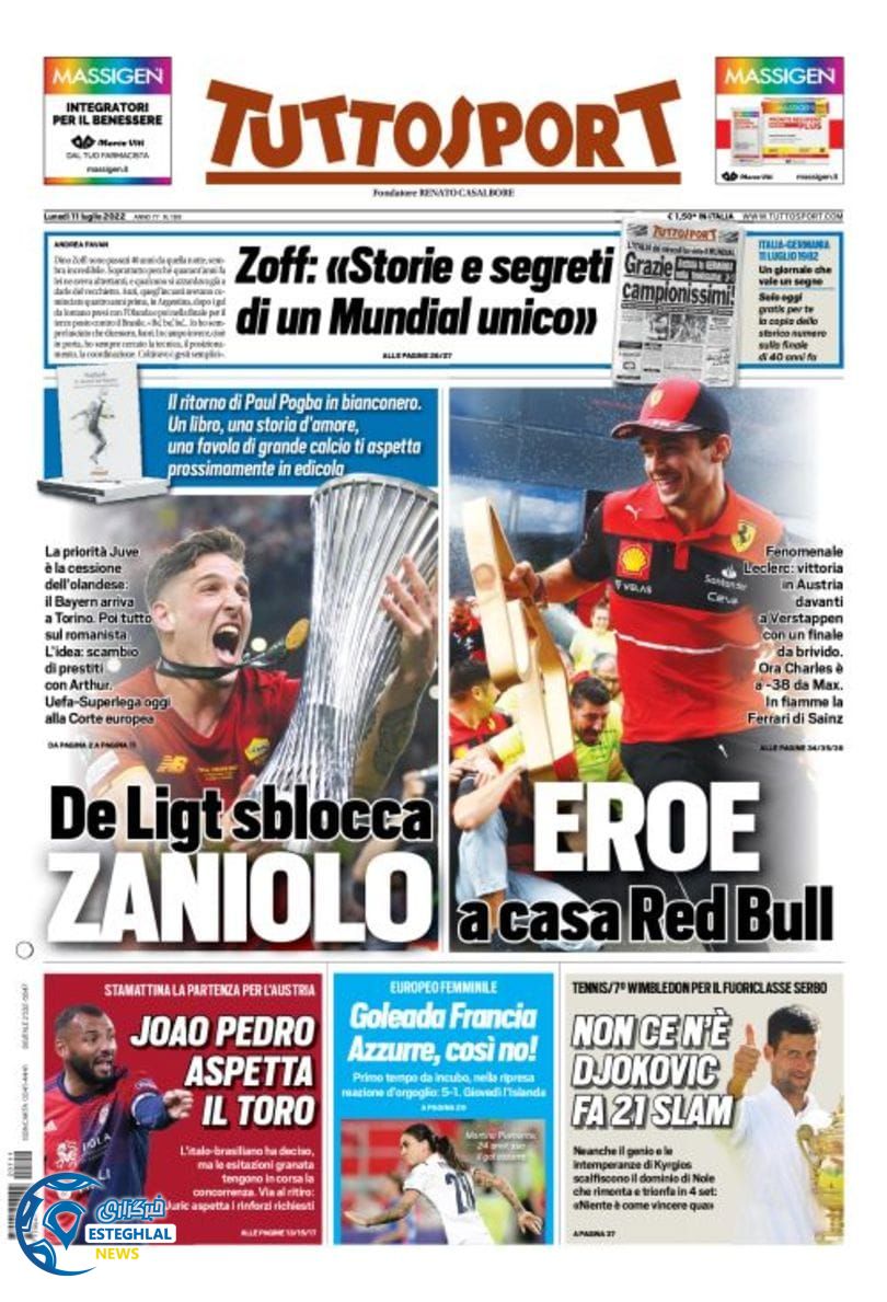 روزنامه ورزشی توتو اسپورت دوشنبه 20 تیر 1401