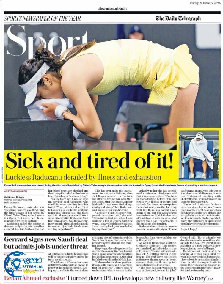 روزنامه ورزشی تلگراف اسپورت جمعه 29 دی 1402 