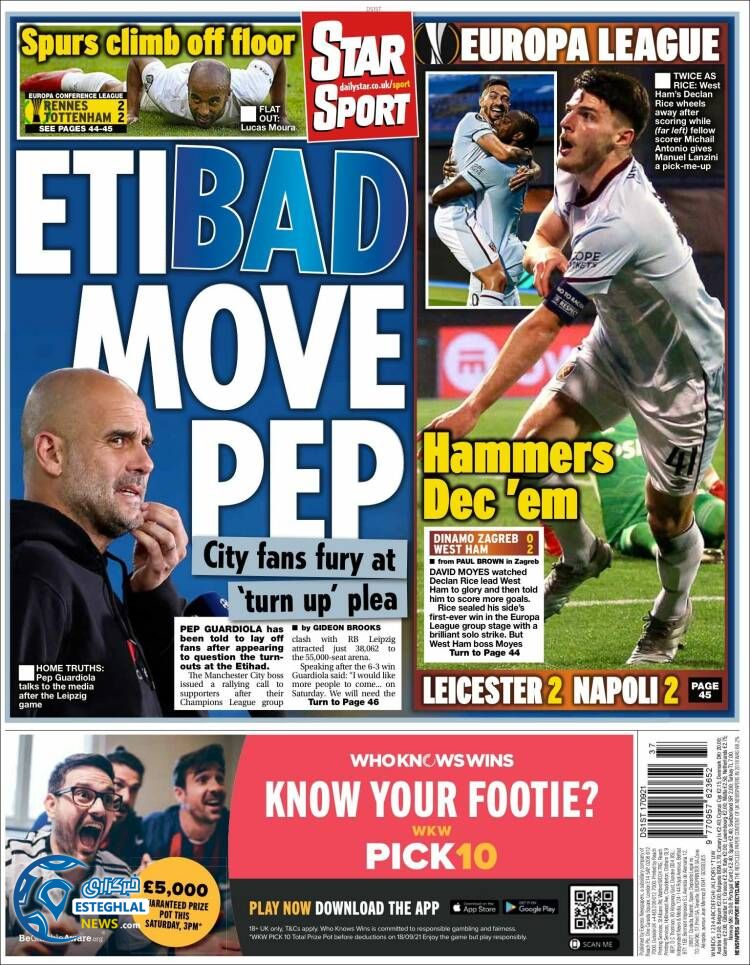 روزنامه ورزشی استار اسپورت جمعه 26 شهریور 1400