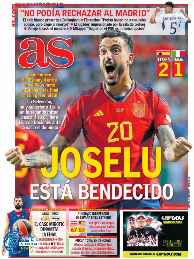 روزنامه  ورزشی آ اس جمعه 26 خرداد 1402  