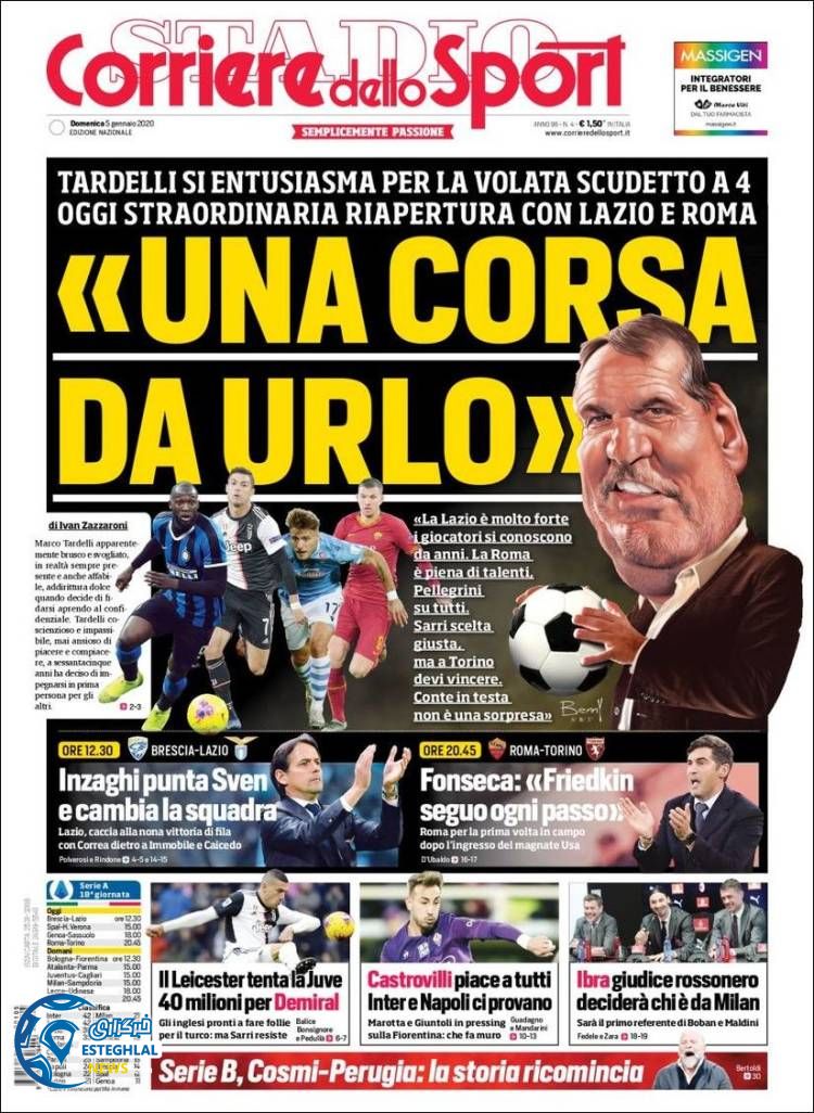 روزنامه ورزشی کوریره دلو اسپورت یکشنبه 15 دی 1398