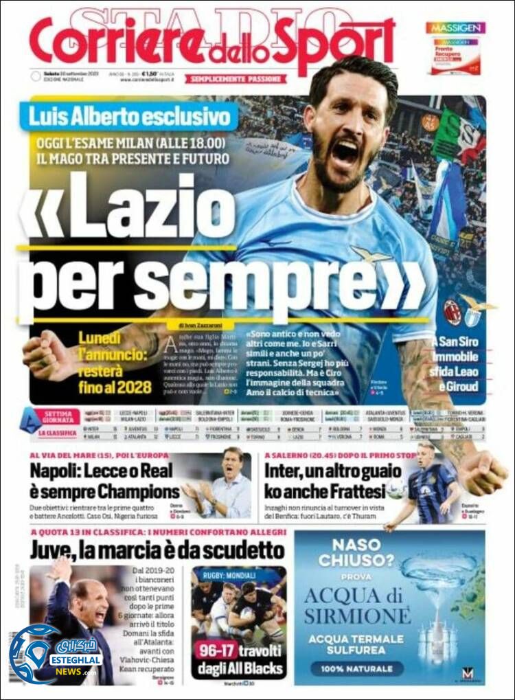 روزنامه ورزشی کوریره دلو اسپورت شنبه 8 مهر 1402 