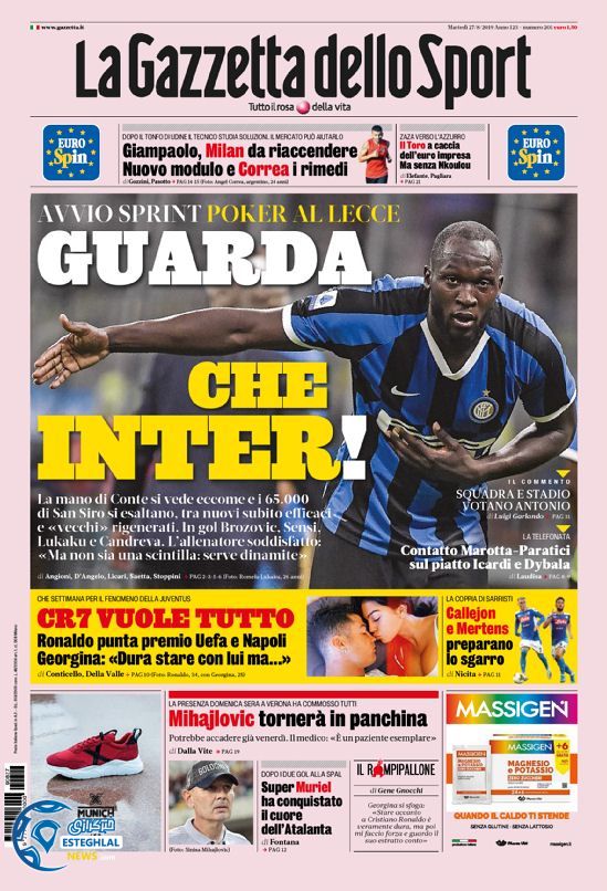 روزنامه ورزشی گاتزتا دلو اسپورت سه شنبه 5 شهریور 1398