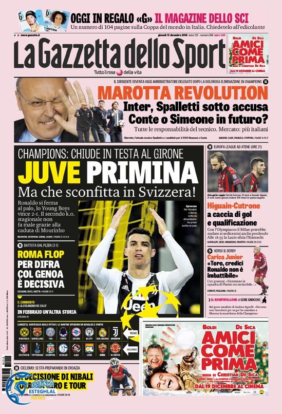 روزنامه ورزشی گاتزتا دلو اسپورت پنجشنبه 22 آذر 1397