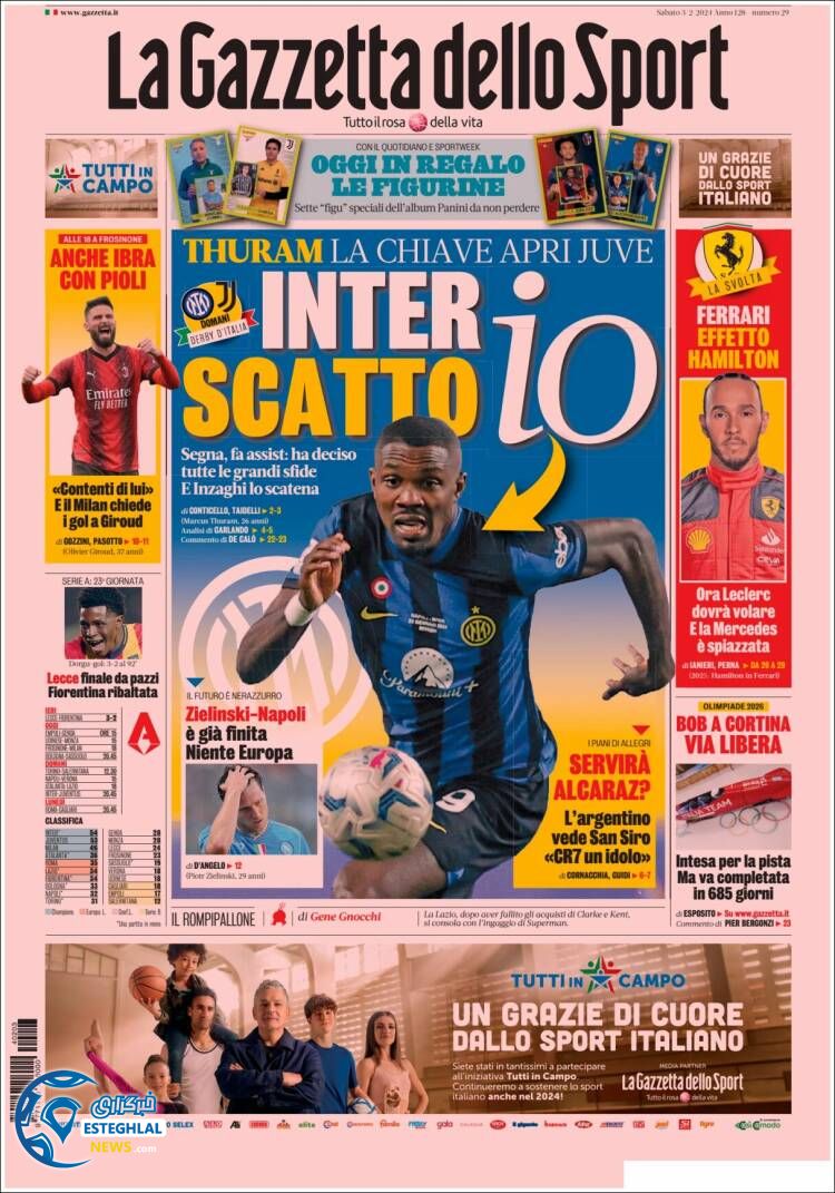 روزنامه ورزشی گاتزتا دلو اسپورت شنبه 14 بهمن 1402 