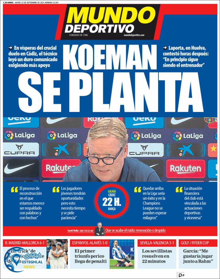 روزنامه ورزشی موندو دپورتیوو پنجشنبه 1 مهر 1400