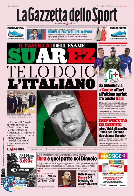 روزنامه ورزشی گاتزتا دلو اسپورت چهارشنبه 2 مهر 1399