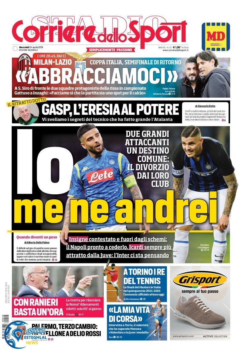 روزنامه ورزشی کوریره دلو اسپورت چهارشنبه 4 اردیبهشت 1398